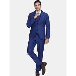 Blackberrys Men Blue Solid Slim-Fit Single-Breasted Three-Piece Formal Suit-picture-24