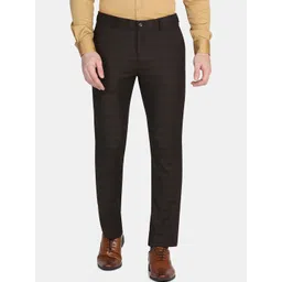 Blackberrys Men Brown Striped Slim Fit Low-Rise Trousers-picture-30