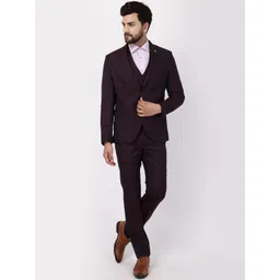 Blackberrys Men Burgundy Self-Design Single-Breasted Slim-Fit 3-Piece Suit-picture-18