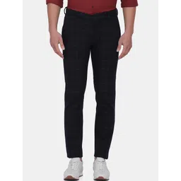 Blackberrys Men Checked Mid Rise Slim Fit Trousers image 1