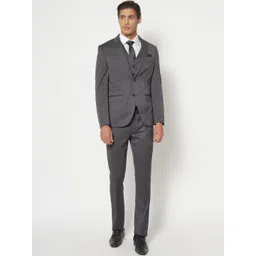 Blackberrys Men Grey Solid Single-Breasted Slim-Fit Three-Piece Formal Suit-picture-29