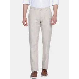 Blackberrys Men Khaki Striped Slim Fit Formal Trouser-picture-32