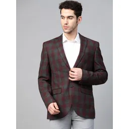 Blackberrys Men Maroon & Grey Checked Slim Fit Single-Breasted Smart Casual Blazer-picture-14