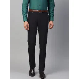 Blackberrys Men Navy Blue B-95 Slim Fit Self Design Formal Trousers-picture-16