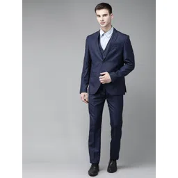 Blackberrys Men Navy Blue Self-Design Slim Fit Formal 3-Piece Suit-picture-29