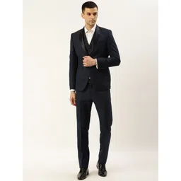 Blackberrys Men Navy Blue Slim Fit Solid Single-Breasted Three-Piece Partywear Tuxedo-picture-39