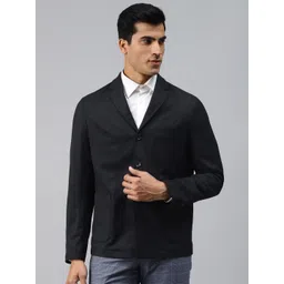 Blackberrys Men Navy Blue Solid Single Breasted Slim Fit Blazer-picture-17