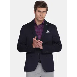Blackberrys Men Navy Blue Solid Single-Breasted Slim-Fit Formal Formal Blazer-picture-29