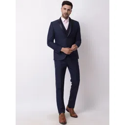 Blackberrys Men Navy Blue Solid Single-Breasted Slim-Fit Three-Piece Suit-picture-36