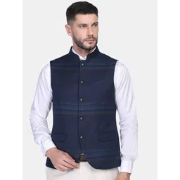 Blackberrys Men Navy Blue Striped Slim-Fit Nehru Jacket-picture-38