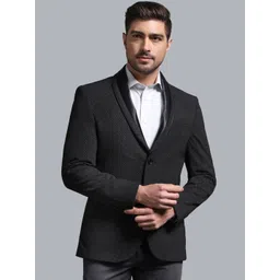 Blackberrys Slim-Fit Self Designed Shawl Collar Long Sleeves Single Breasted  Blazers-picture-30