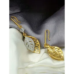 BLACKBOX Gold-Plated American Diamond & Zircon Studded Leaf Shaped Drop Earrings-picture-13