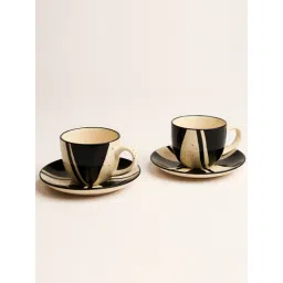 BlackCarrot Black Ceramic Tea Cups with Saucers - Set fo 2-picture-26