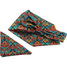 Abstract Floral Printed Ascot and Macthing Pocket Square for Men-image-2