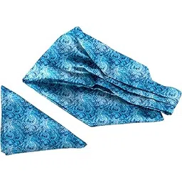 blacksmith Deep Blue Paisley Printed Ascot Satin and Matching Pocket Square Set for Men-picture-13