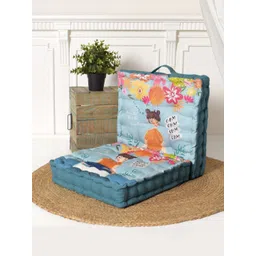 BLANC9 Blue & Orange 2 Pieces Meditating Girl Printed Floor Cushions-picture-16