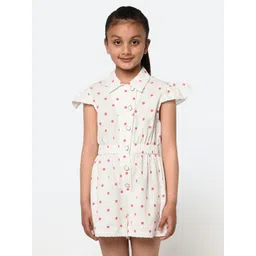 BLANC9 Girls White & Pink Polka Dots Printed Cotton Playsuit-picture-27