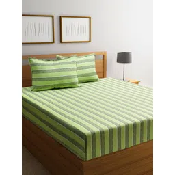 BLANC9  Striped 150 TC Queen Cotton  Bedsheet with 2 Pillow Covers-picture-35