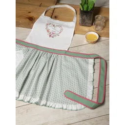 BLANC9 Unisex White & Green Floral Printed Cotton Apron-picture-19