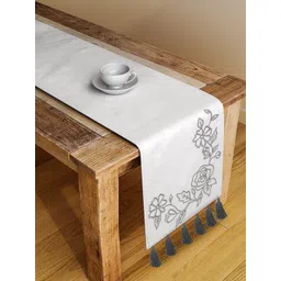 BLANC9 White & Grey Embroidered Pure Cotton Table Runner-picture-10