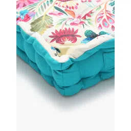 BLANC9 White & Turquoise Blue Tropical Printed Square Floor Cushion image 3