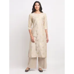 BLANC9 Women Beige & Gold-Toned Ethnic Motifs Printed Kurta-picture-29