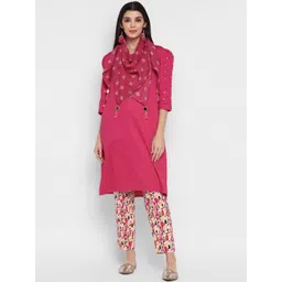 BLANC9 Women Pink Floral Regular Pure Cotton Kurta with Trousers-picture-39
