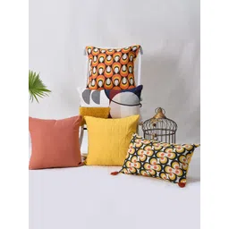 BLANC9 Yellow & White Set of 5 Geometric Square Cushion Covers-picture-35