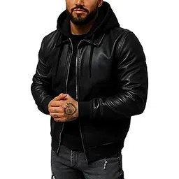 blaq ash Men's Faux Leather Removable Hooded Jacket-picture-44