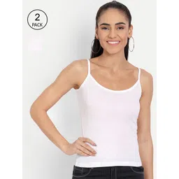BLAZON Women Pack of 2 White Solid Pure Cotton Non-Padded Camisole-picture-19