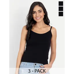 BLAZON Women Pack of 3 Black Solid Cotton Hosiery Bae Strappy Top-picture-33
