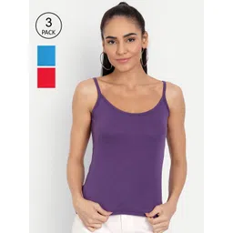 BLAZON Women Pack of 3 Solid Cotton Camisoles-picture-18