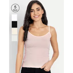 BLAZON Women Pack of 5 Solid Cotton Camisoles-picture-26