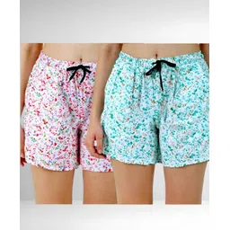 bliez Pack of 2 Floral Print Women Green, Pink Basic Shorts, Night Shorts-picture-15