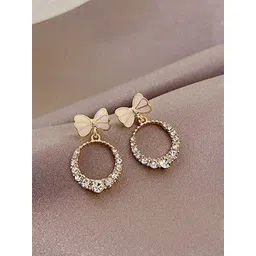 Bling Queen Gold-Plated Cubic Zirconia Studded Bowtie Knot Drop Earrings-picture-12
