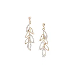 Bling Queen Stainless Steel Gold-Plated Artificial Stones Studded Leaf Drop Earrings-picture-13