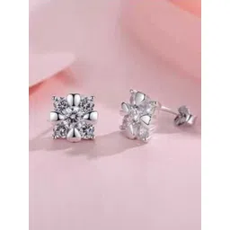 Bling Queen Stainless Steel Silver-Plated Cubic Zirconia Studded Heart Shaped Studs-picture-39