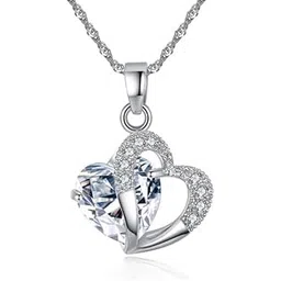 bling queen Women's Double Heart Pendant Necklace With Crystal And Zirconia, Heart Pendant Necklace For Women, Pendant Necklace, Heart Chain Necklace, Jewellery Necklace, Necklace Gift For Girlfriend-picture-16
