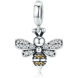 bling queen Women's Silver Plated Bee Charm With Cubic Zirconia-picture-12