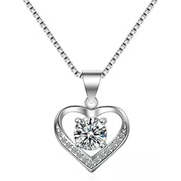 bling queen Women's Silver Plated Heart Crystal Pendant With Chain-picture-23