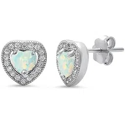 bling queen Women's Silver Plated Opal Heart Zirconia Stud Earrings With Butterfly Closure, Stud Earrings For Women Hypoallergenic, Fashion Earring Jewellery, Stud Earring With Butterfly Back Closure(Silver)-picture-27