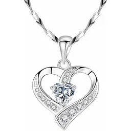 bling queen Women's Silver Plated Zirconia Embossed Swirl Heart Pendant Necklace, Zirconia Inlaid Cable Chain Necklace, Clavicle Chain For Women Trendy, Fancy Chains With Dainty Heart Pendant(Silver)-picture-30