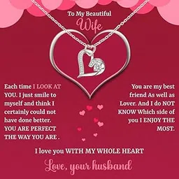 bling queen Women's Cubic Zirconia Heart Pendant Necklace And Earring Set with Personalized Wife Message Card, Gift For My Wife, Jewelry Gift For Wife, Wife Birthday Jewelry Gift Ideas image 1