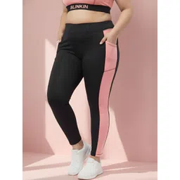 Blinkin Colourblocked Yoga Training Plus Size Tights with Side Pockets-picture-24