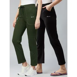 blinkin Pack of 2 Women Solid Black, Dark Green Track Pants-picture-26