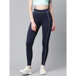 Blinkin Women Navy Blue Solid Gym Tights-picture-15