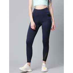 Blinkin Women Navy Blue Solid Training Tights with Mesh Inserts Detail-picture-11