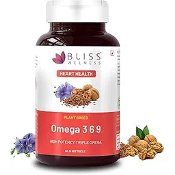 bliss welness Organic Omega 3 6 9 2000mg | Omega3 ALA 1000mg Omega 6 LA 274mg Omega 9 OA 400mg Essential Fatty Acid | Heart Cholesterol Brain Eye Immunity Health Supplement - 60 Softgel Capsules-picture-17