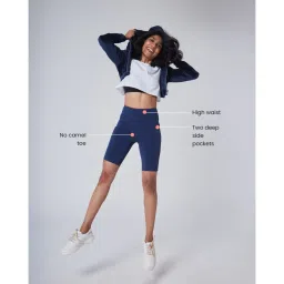 blissclub Bliss Club Women Navy Blue The Ultimate Cycling Shorts with 2 Pockets image 3