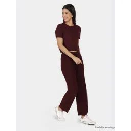BlissClub Burgundy Plain Mid Rise Pants-picture-30